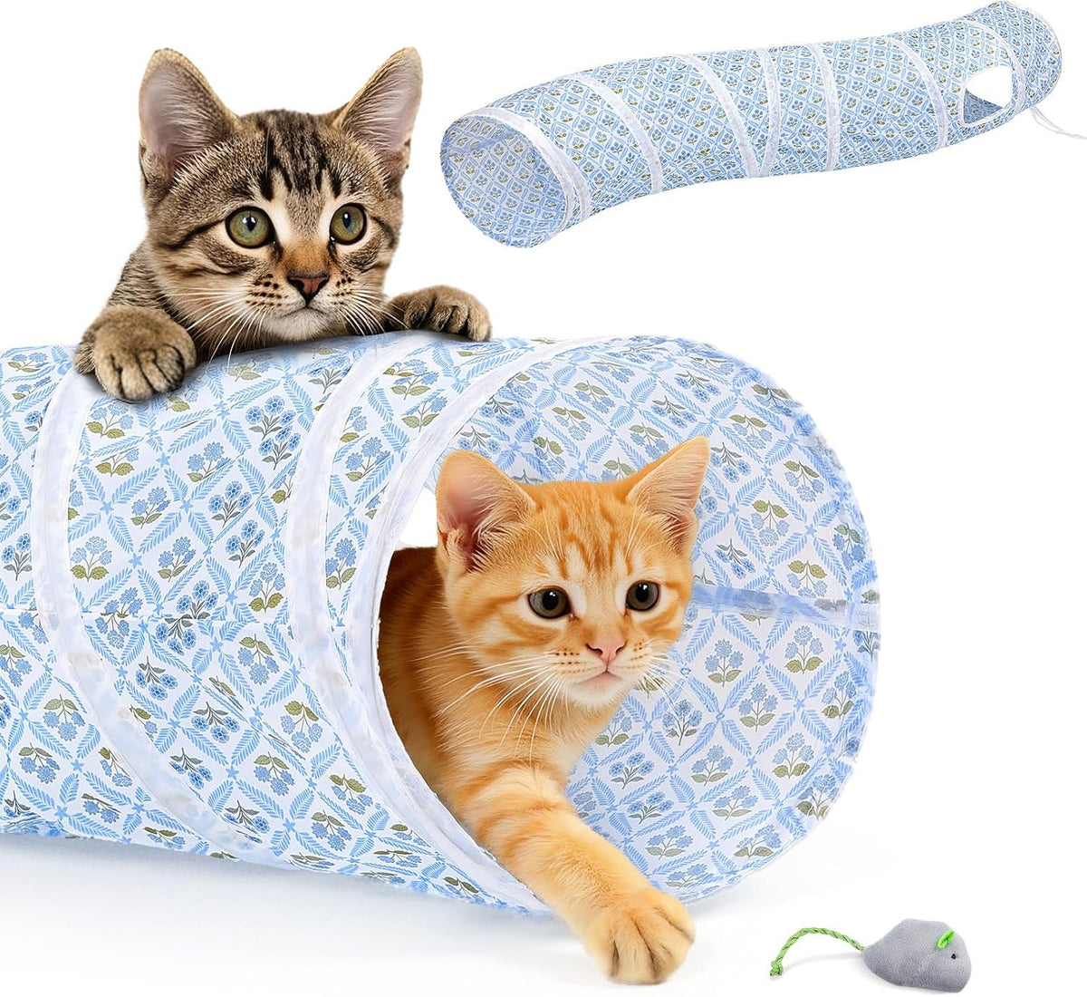 Glittme Cat Tunnel, Cat Tunnels for Indoor Cats - Blue Flowers