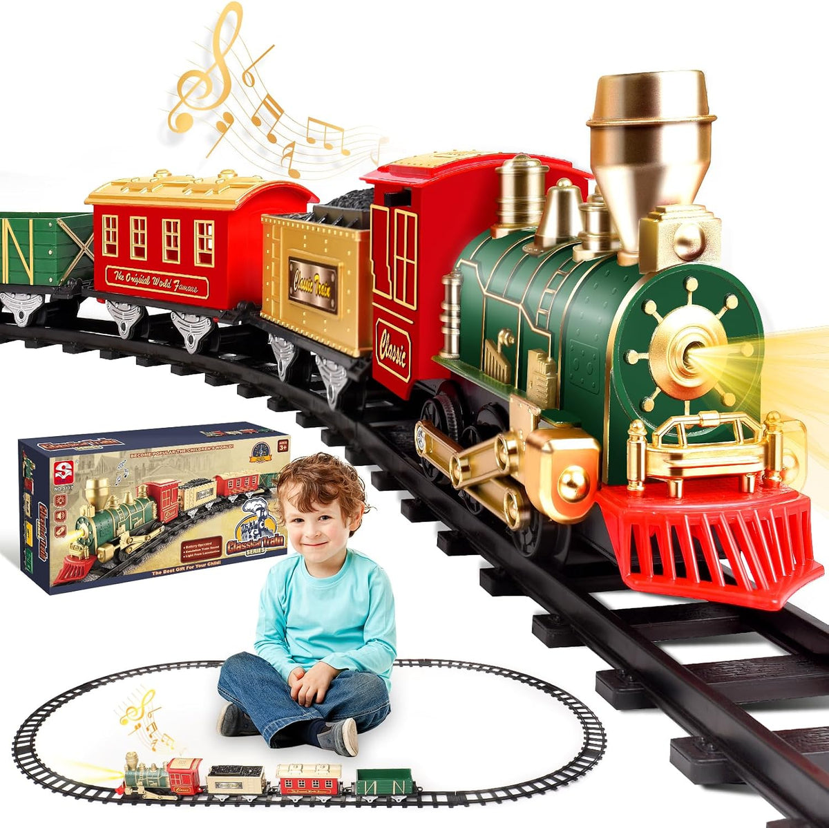Electric Train Set for Kids Ages 4-8 - Gold Red Green