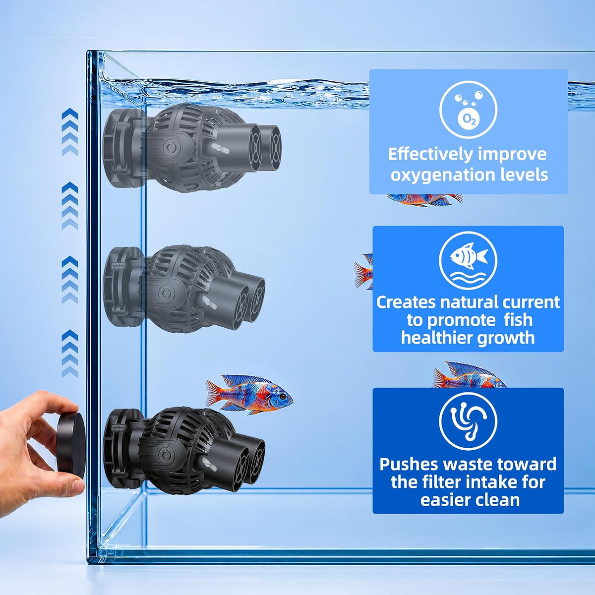 FREESEA Magnetic Wave Maker for Aquarium: 1s Mounts on 15mm Glass - 1600 GPH (Black) - image 4