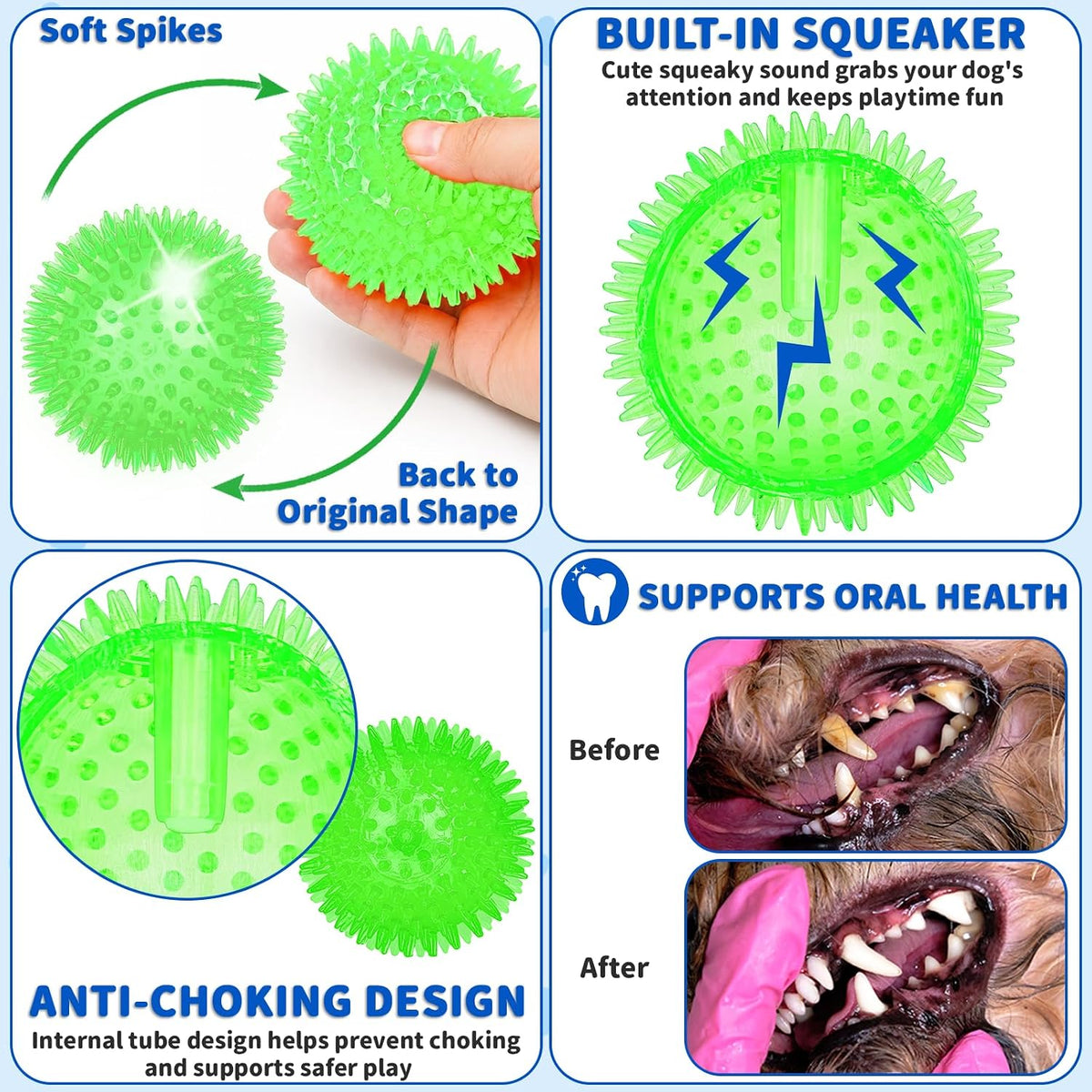 36 Pcs 2.5 in Squeaky Dog Toy Balls Spiky Dog Balls Chew Toy - 4.5in / LED – 9 Pcs - image 4