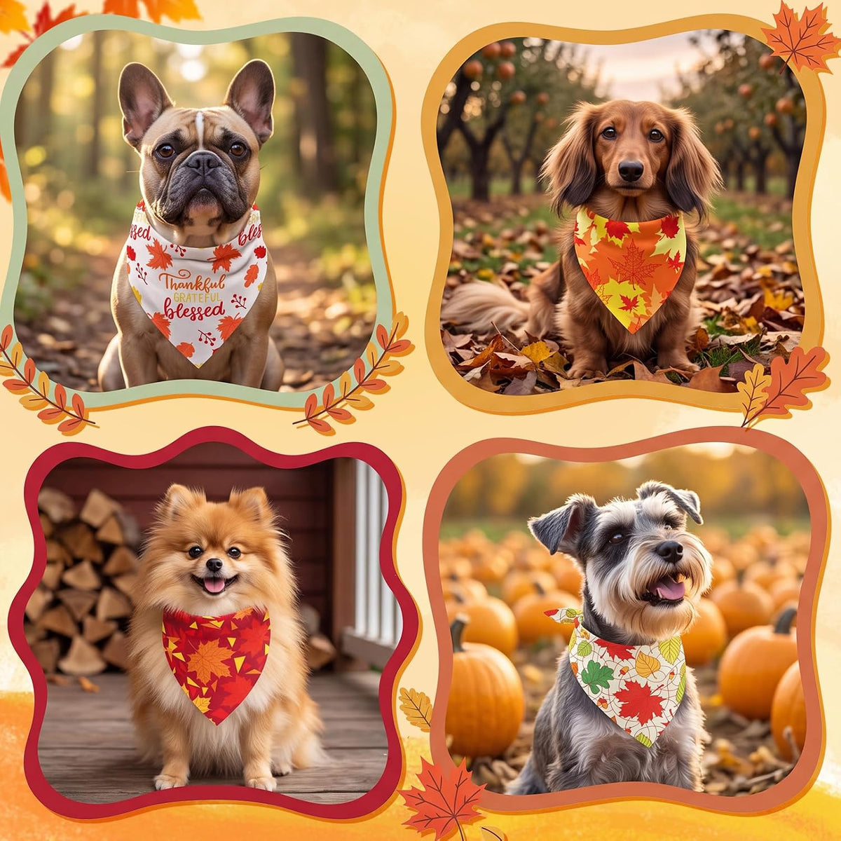 Preboun 100 Pcs Fall Paw Print Dog Bandanas Bulk - Fall / 19.7 x 13.8 x 13.8 Inch - image 4