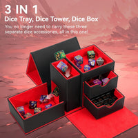 Stepane dice tray and dice tower storage box in black and red PU leather with drawers - view 38