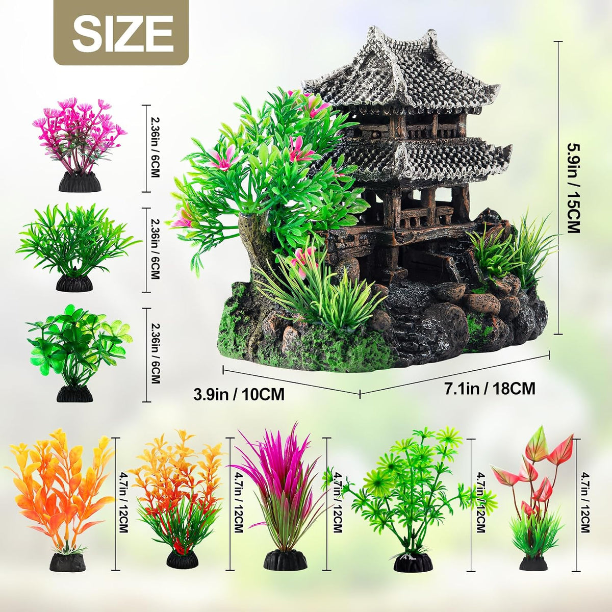 CousDUoBe 9Pcs Resin Castle Decorations Set，Realistic Fish Tank - image 3