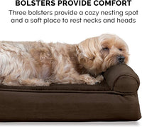 Furhaven Cooling Gel Dog Bed for Large Dogs w/ Removable Bolsters & Washable Cover, For Dogs Up to 125 lbs - Plush & Suede Sofa - Espresso, Jumbo Plus/XXL