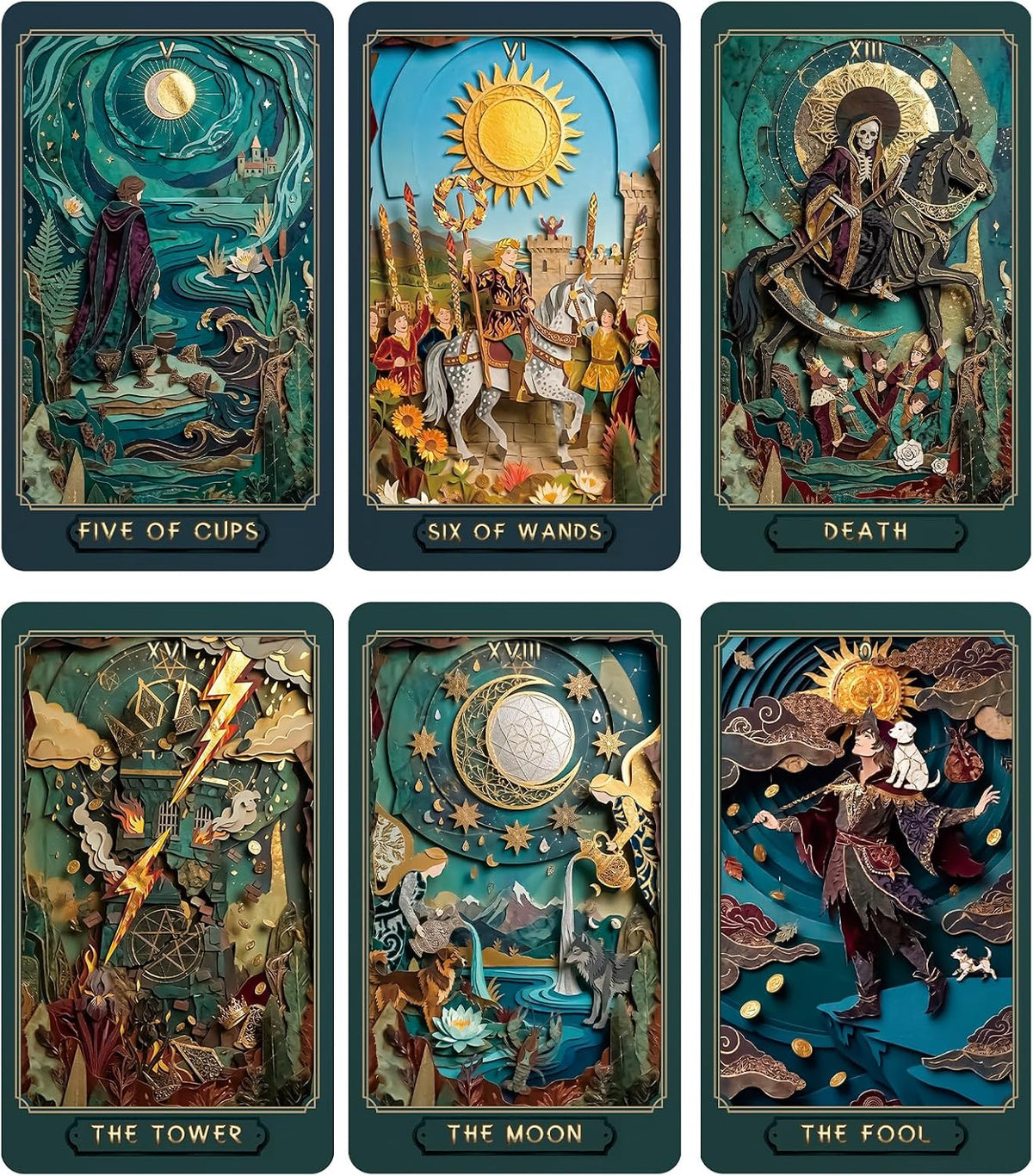 sishui Gilded Age Tarot Deck with Guidebook - Teal and Gold - image 4
