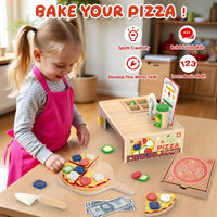 WOODMAM Wooden Pizza Toy, 48 PCS Montessori Pretend Play Food for Ages 3+ – Fun for Kids & Family - Non-Foldable Wooden Oven - image 2