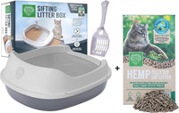 Small Pet Select Sifting Cat Litter Box, with Scoop & 5 Pee Pads – Daily Care for Cats - Sifting Litter Box and 8LB Hemp Pelleted Litter / Gray