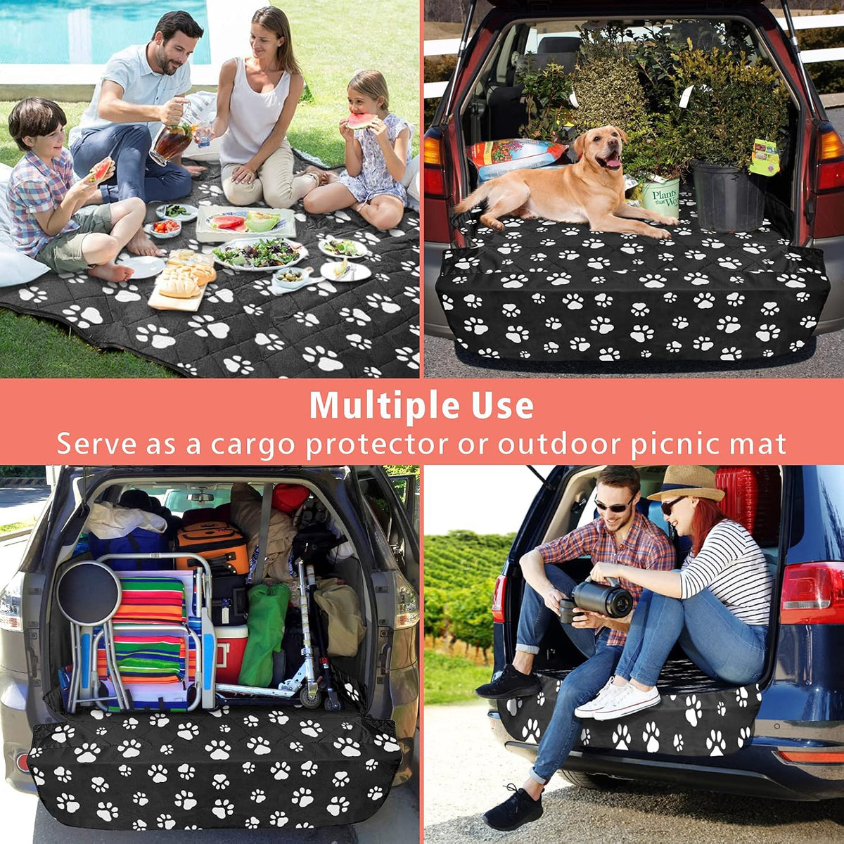 SUV Cargo Liner for Dogs - Trunk Cover for SUV with Bumper Flap Protector – Essentials for Dogs - Paw Print / Standard: 55" x 91" - image 4