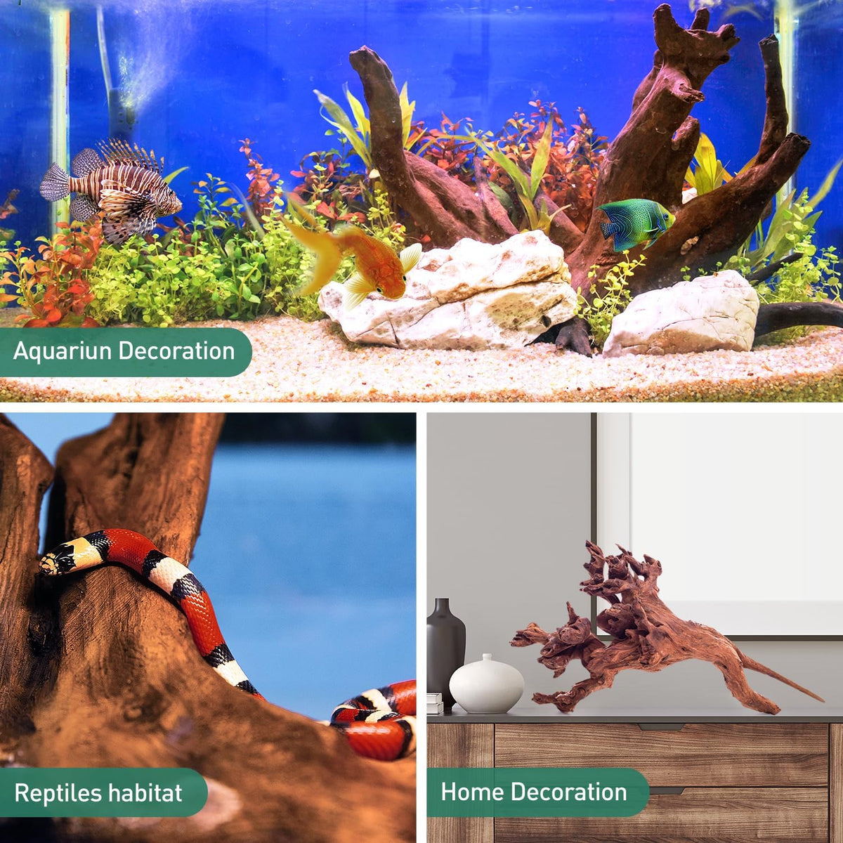 WDEFUN 3 PCS Natural Driftwood for Aquarium Decor Fish Tank - Mopani driftwood （14-18 inch pack of 2） - image 4