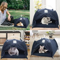 Cat Tent Bed,Cats Cave House Portable for Indoor with Removable Non-Slip Soft Pad Foldable Cat Tents Hut Washable Pet House Bed Outdoor for Kitty Puppy Small Pets 15.7x15.7x16.1 in (Navy Blue)