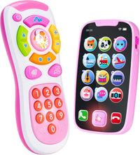 JOYIN Kids Learning Phone and Remote Toy - Pink Phone and Remote Toy with Bird