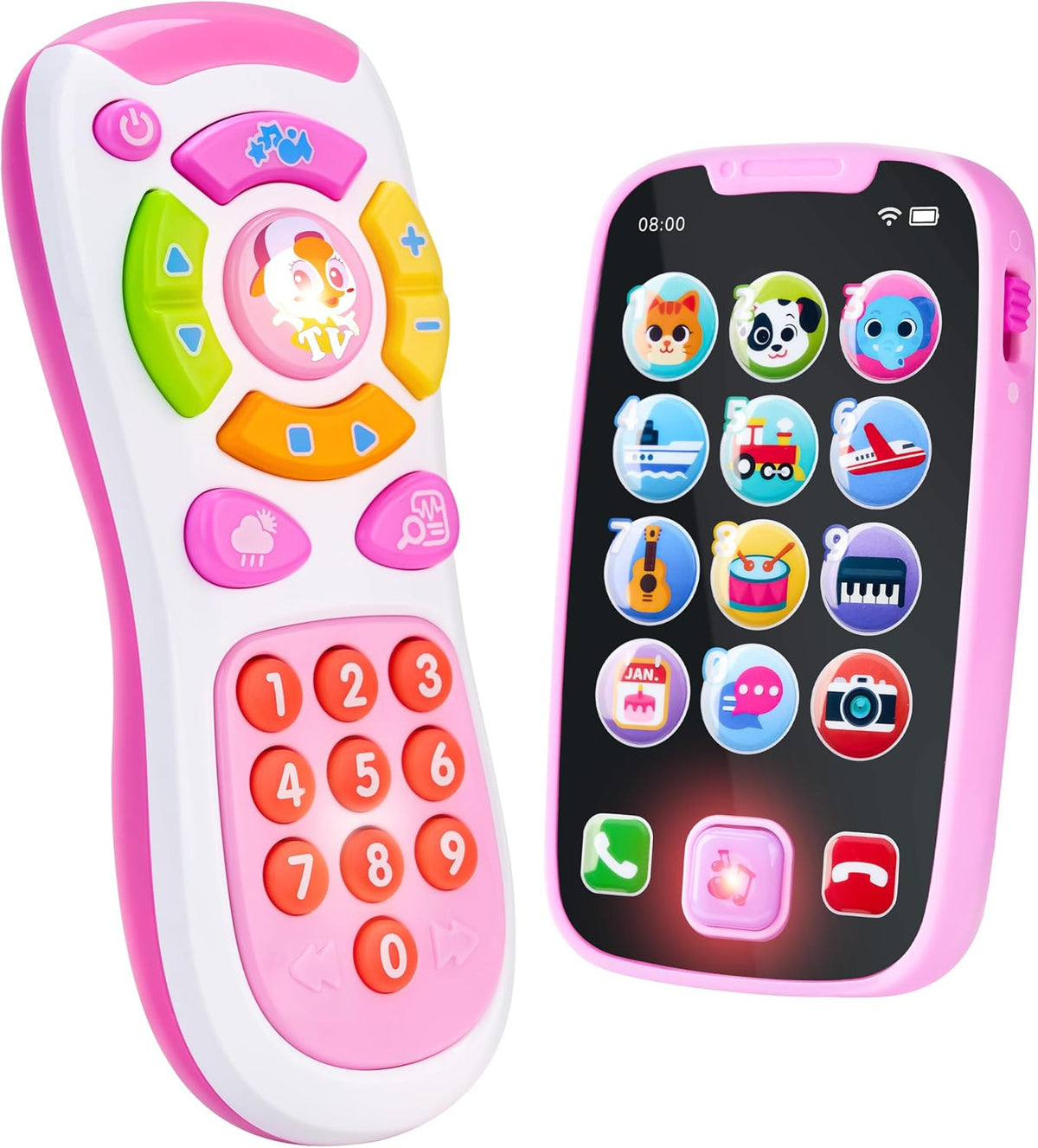 JOYIN Kids Learning Phone and Remote Toy - Pink Phone and Remote Toy with Bird