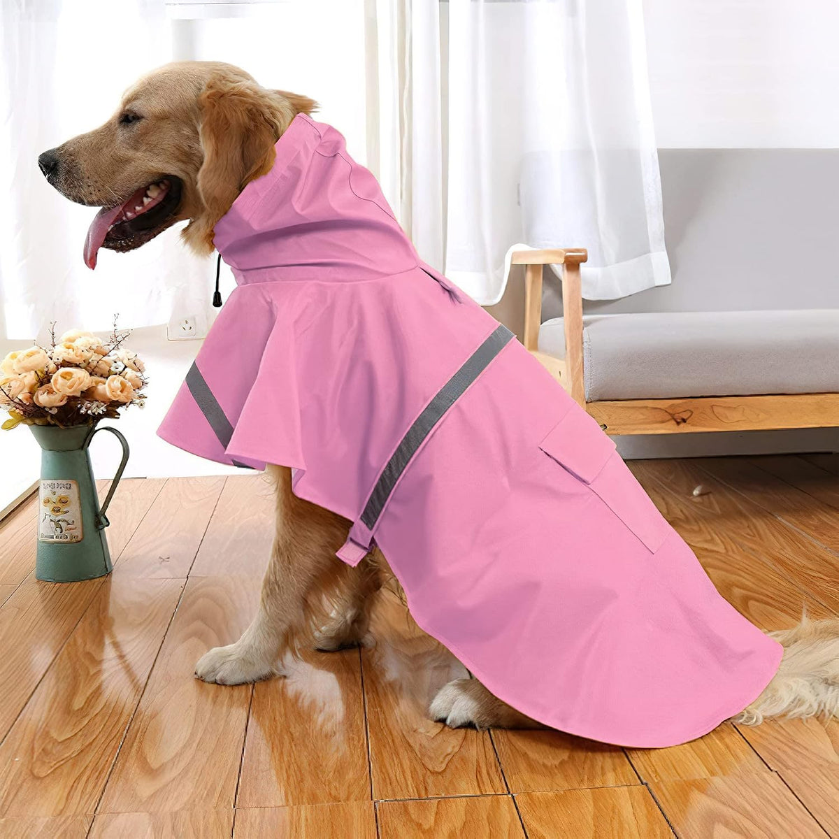 Large Dog Raincoat Adjustable Pet Water Proof Clothes Lightweight - Pink / 3X-Large (Pack of 1) - image 2