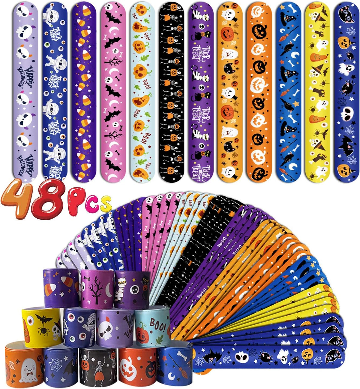 FOIMAS 48pcs Halloween Slap Bracelets - Halloween