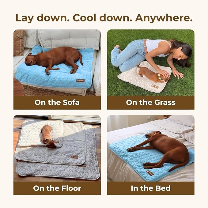 Dog Cooling Mat- Ice Silk Summer Comfort, Self Cooling, Non-Slip Dog Pad, Durable & Washable, Mat for Extra Large Dogs 85x115 cm, Support Shelter Dogs with Every Purchase (Blue)