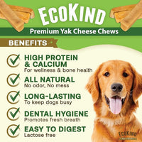 EcoKind Premium Gold Yak Cheese Himalayan Dog Chews, Dog Treats Large Breed, All Natural, High Protein, for Aggressive Chewers, Large - 8+ Chews (2 lbs)