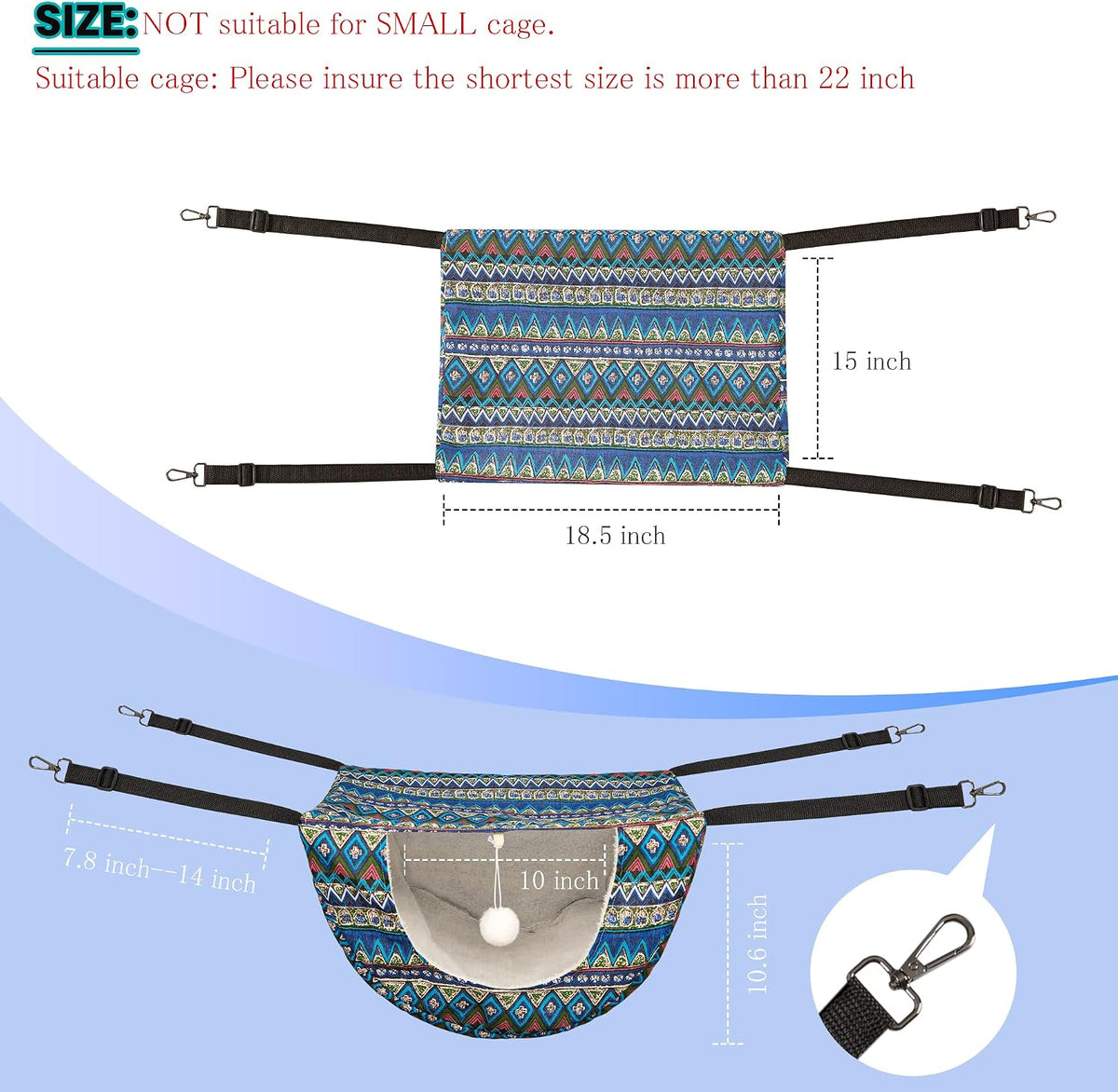 JSPYFITS double layer cat cage hammock with ball, stainless steel clips - view 4