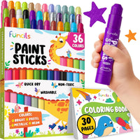 24 Thin Washable Paint Sticks for Kids - 36 Thick