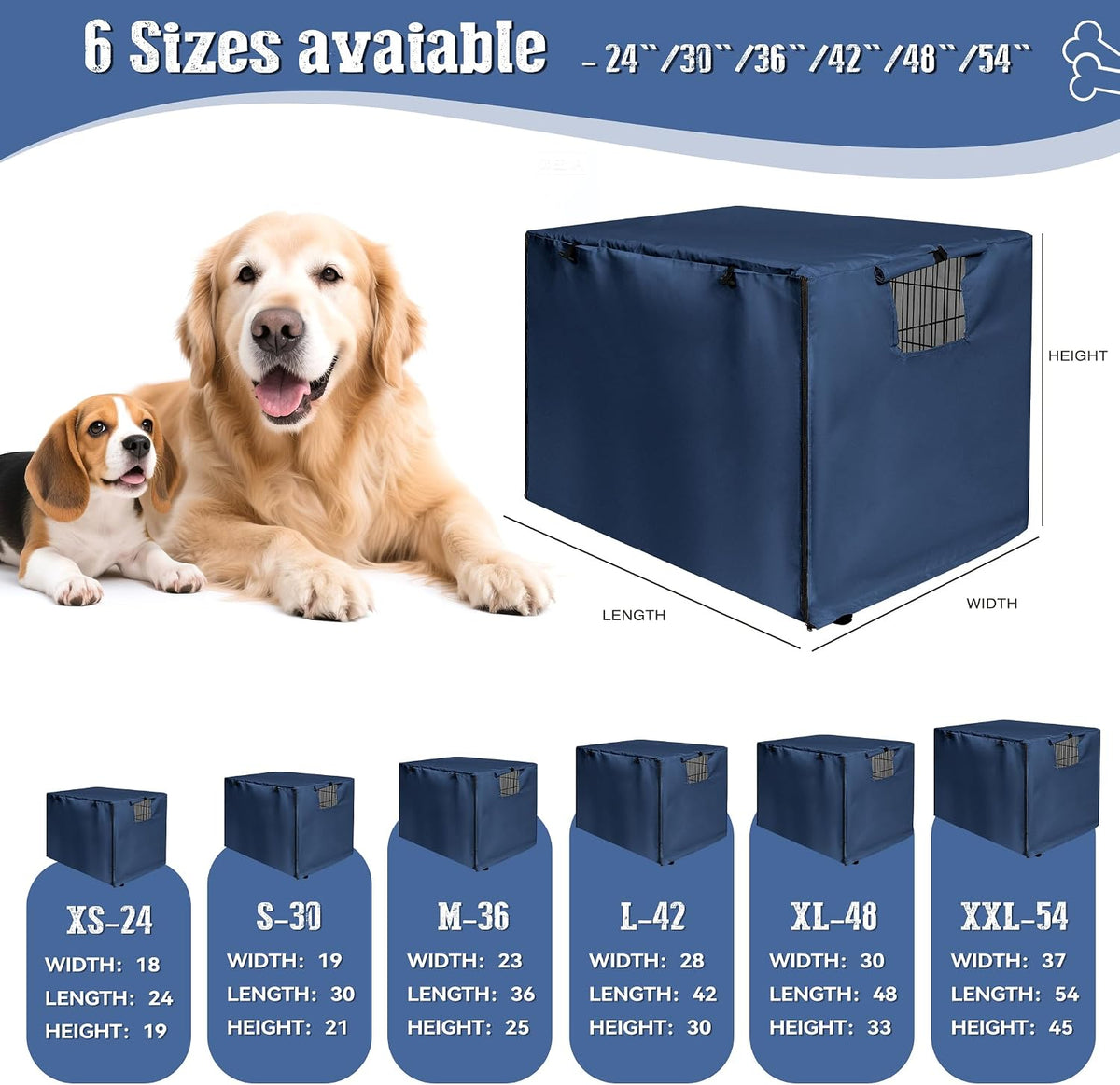 kefit Dog Crate Cover, Privacy & Light-Blocking Cover for Wire Dog Kennel/Cage, Fits Standard 48" - Navy Blue / 42 inch - image 3