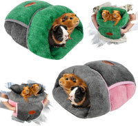 YUEPET Guinea Pig Bed Cuddle Cave, Warm Fleece Hideout - 2PCS(Grey+Green) / 2PCS
