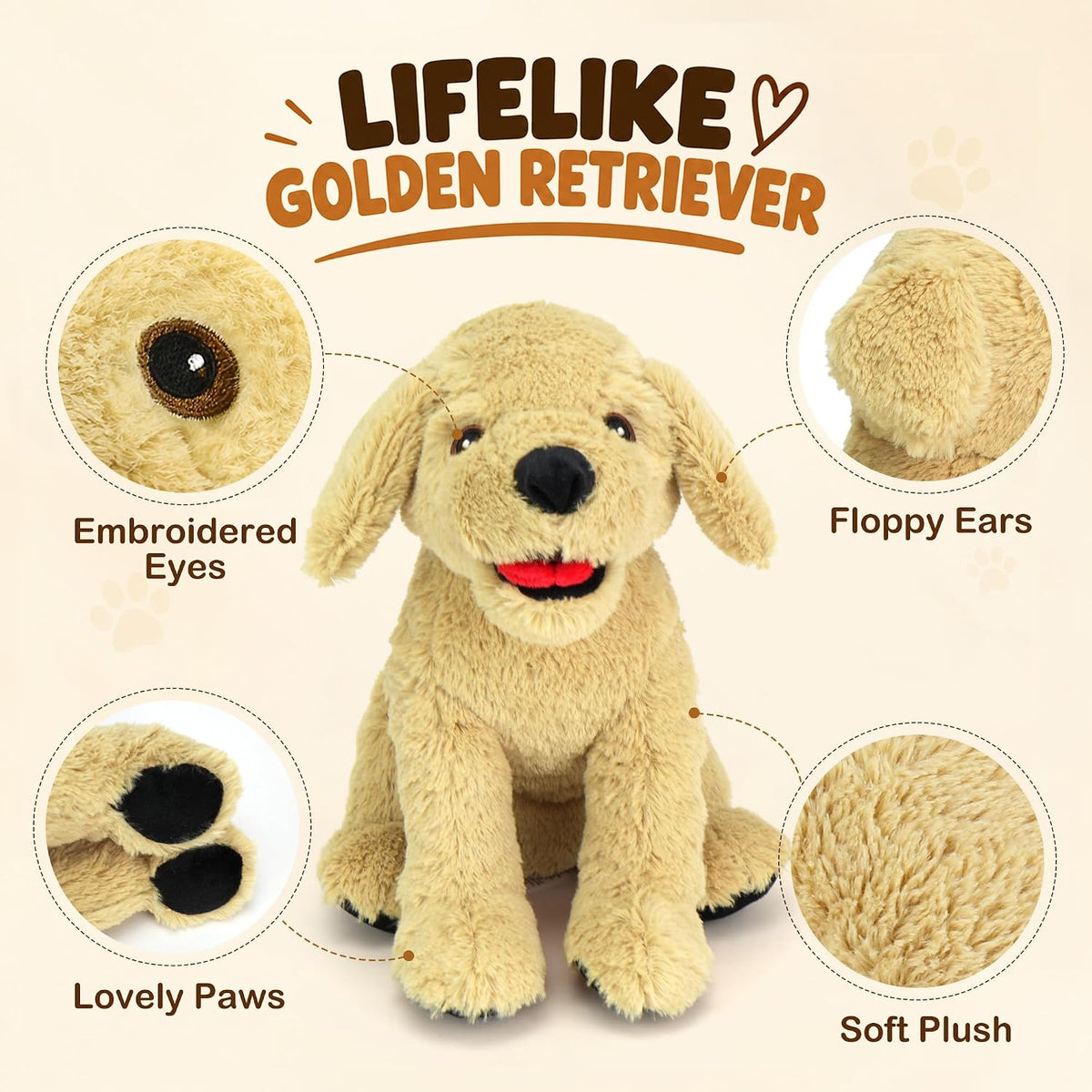LotFancy Dog Stuffed Animals Plush - Beige / 12 inch - image 2