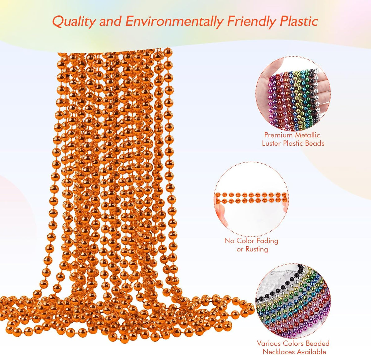 ZZYFGH 12 PCS Bead Necklace, 33'' Mardi Gras Beaded Necklaces – Fun for Kids & Family - Orange - image 3