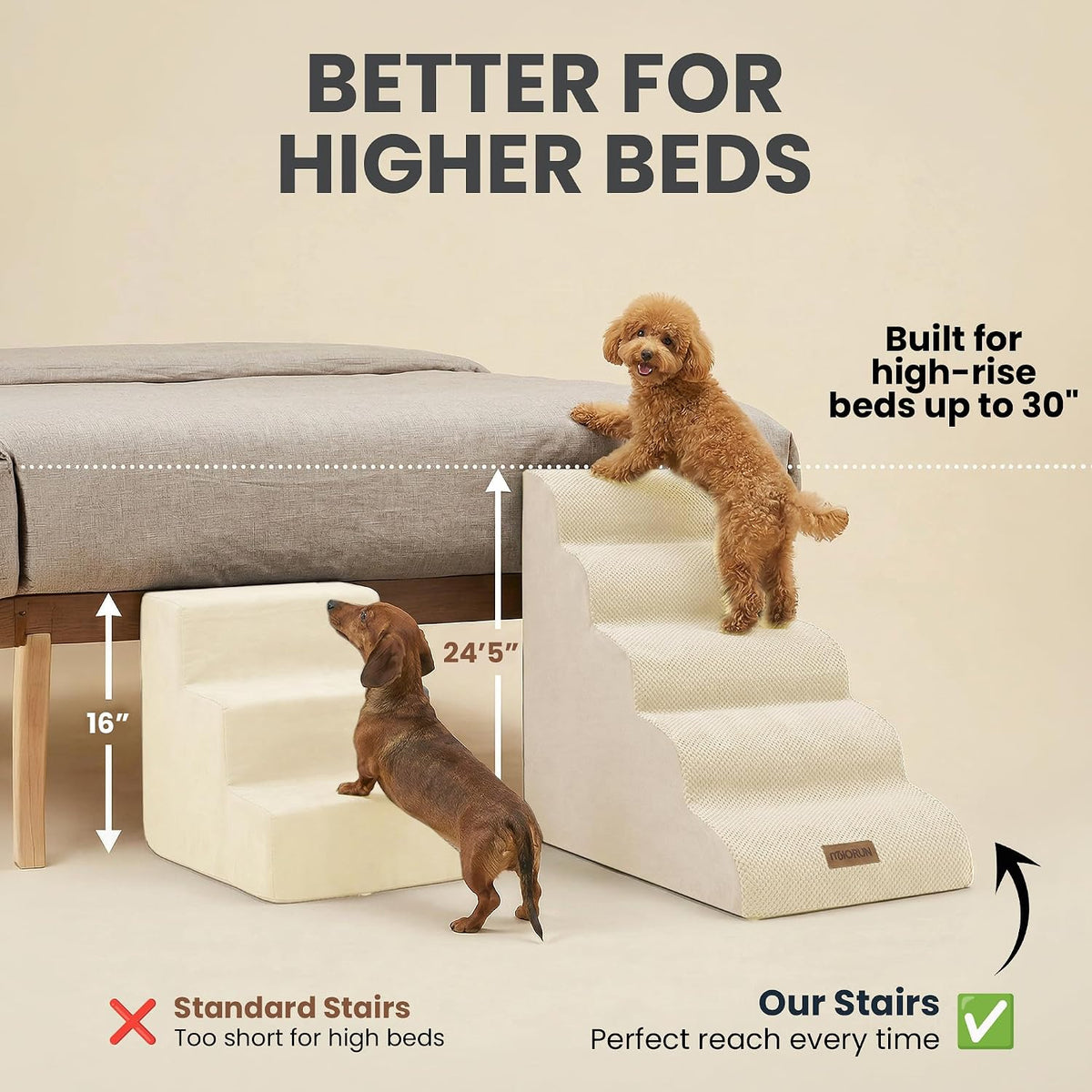 Miorun Dog Stairs for High Beds - Beige / 5.0 / Stairs 24.5"H - image 2