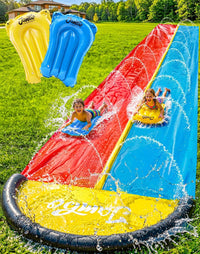 JAMBO Premium Triple Water Slide with 3 Bodyboards - 22ft Double Lane Multicolor