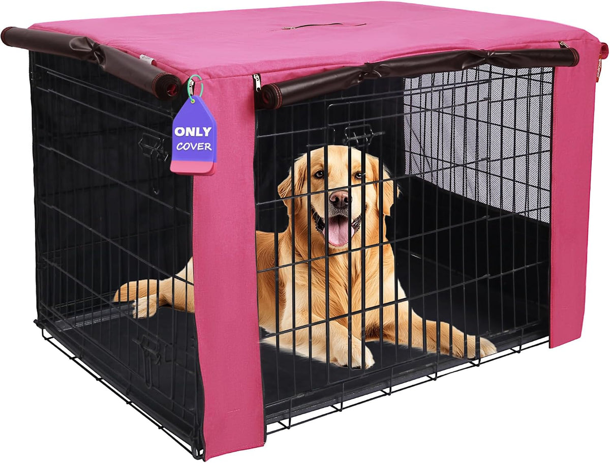 42-Inch Dog Crate Cover with Mesh, Waterproof Kennel Cover - 48.0"L x 30.0"W x 33.0"H / Pink