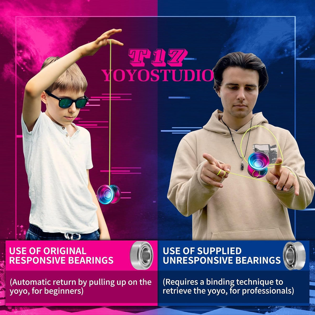 YOYOSTUDIO H17 dual purpose aluminum trick yoyo with strings, glove and case - view 12