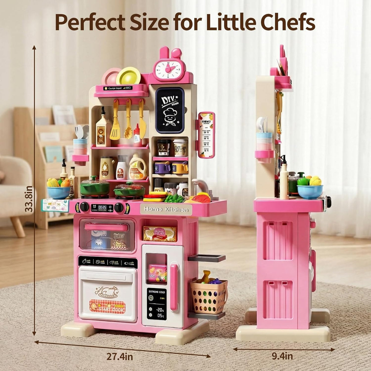 33.8IN Kids Kitchen Playset with Sound & Light - Pink - image 2