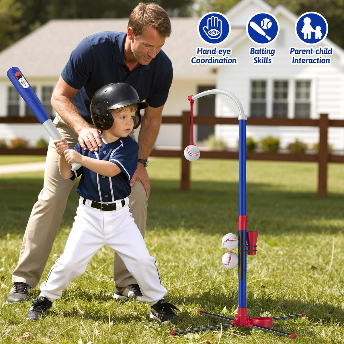 HYES 3-in-1 Baseball Set for kids Auto Pitching Machine – Fun for Kids & Family - Red - image 3