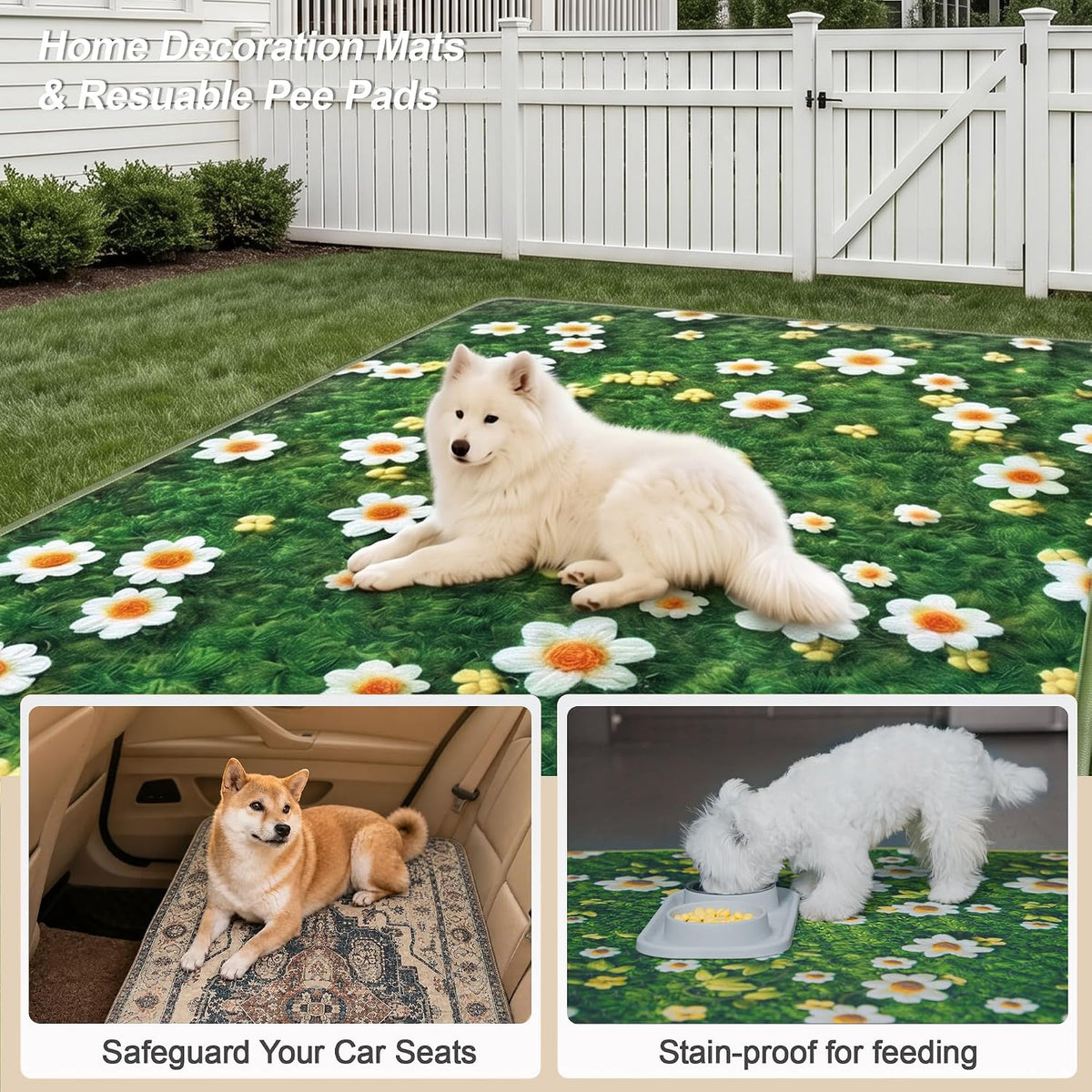 Washable Pee Pads for Dogs, Reusable Puppy Potty Training Pads - Yellow Daisy on Green / 18" ×24"(pack of 2) - image 2