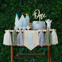 DCJHFJ First Birthday Decorations for Boy Highchair Banner One - Blue and Green Banner