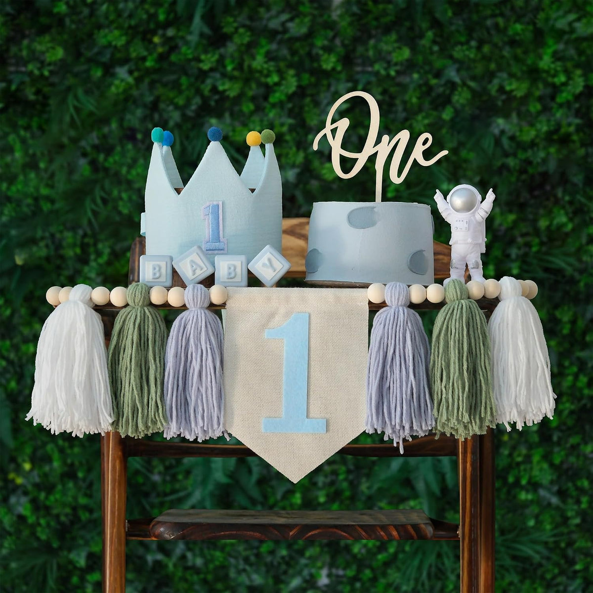 DCJHFJ First Birthday Decorations for Boy Highchair Banner One - Blue and Green Banner
