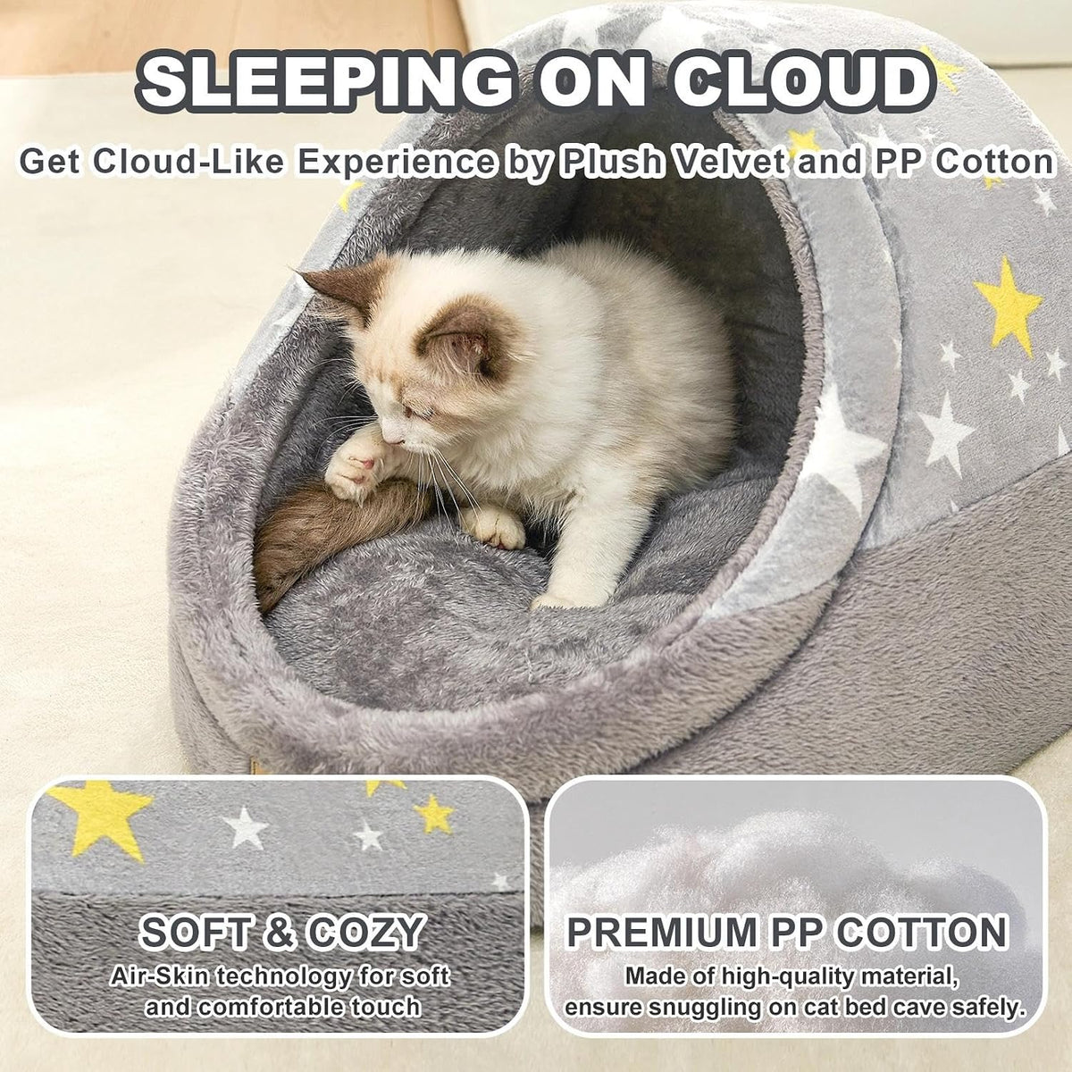 Cute Cat Beds for Indoor Cats, Cave Bed for Kittens - Large / Gray - image 3
