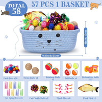 Zopeal 58 Pcs Cat Toy Set with Storage Basket Indoor, Grey - Light Blue / 9.8 Inch - image 2