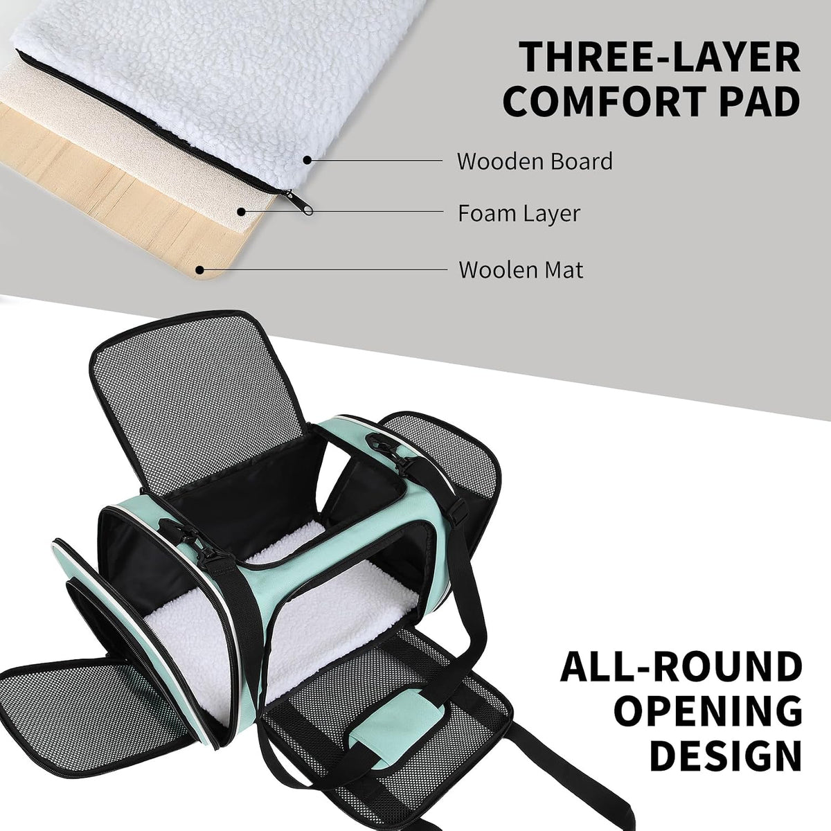 Cat Dog Carriers Soft-Sided - 17.0"L x 11.0"W x 11.0"H / green - image 2