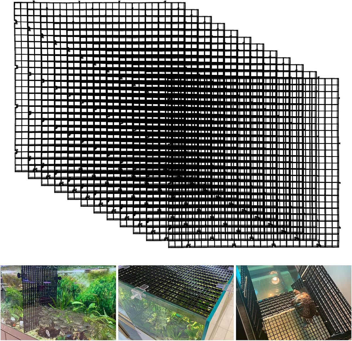 Adjustable Platic Grip Panel Aquarium Fish Tank Divider Filter Bottom - 12pcs 11.8X11.8Inch with 0.35Inch hole / Black