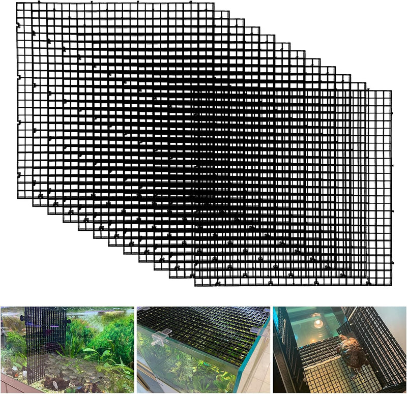 Adjustable Platic Grip Panel Aquarium Fish Tank Divider Filter Bottom - 12pcs 11.8X11.8Inch with 0.35Inch hole / Black