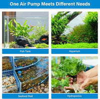 hygger Aquarium Air Pump, Quiet Adjustable Fish Tank Air Pump, 4W/7W/11W Powerful Oxygen Aerator Dual Stainless Steel Outlets with Air Stone Bubbler for Small Medium Large Fish Tank, Hydroponic