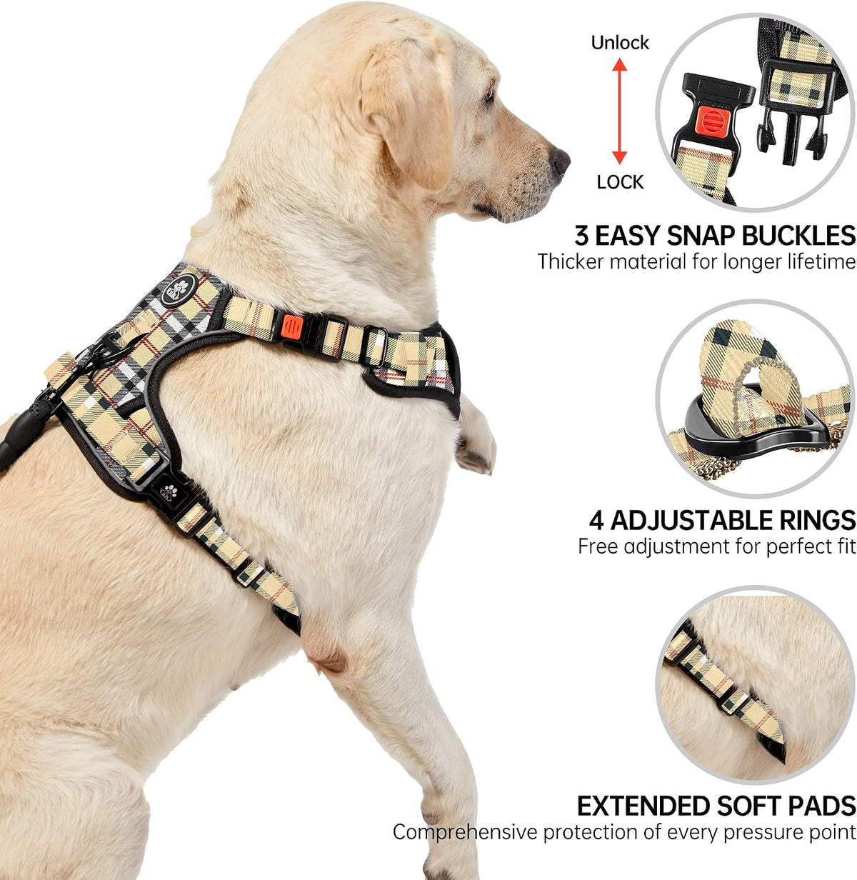 NESTROAD Dog Harness for Medium Sized Dog - Checkered Beige / X-Large - image 4