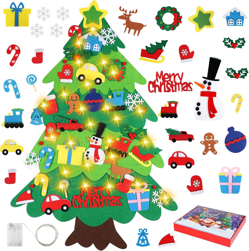 Onekka DIY felt Christmas tree set for kids with 32 felt ornaments and string lights