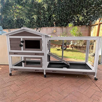 Outdoor Rabbit Hutch Indoor Bunny on Wheels Large Guinea Pig Cage with Run for Any Small Animals,Removable Pull Out Tray White