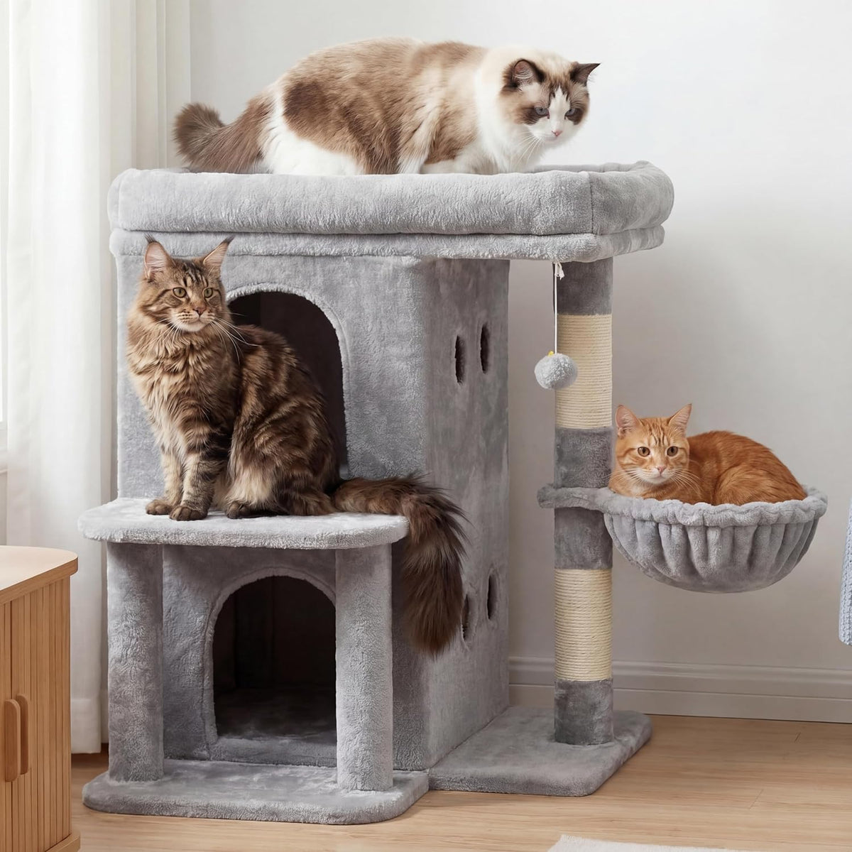 Heybly 26.3" Cat Tree for Large Cats with Big Perch & Dual Condos - Light Gray / 26.3 inch - image 4