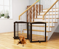 PAWLAND Dog Gate Indoor with Door, Freestanding, Foldable - Espresso / 【4 Panels】96"W x 32"H - image 4