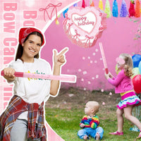 Feifeiya pink bow piñata with pink and white bat, eye masks and confetti - view 8