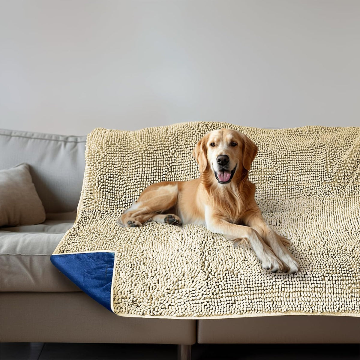 Muddy Mat Dog Blanket - Chenille Water Absorption Blanket for Bed & Couch Cover for Dogs Washable - Beige / 29" x 40"