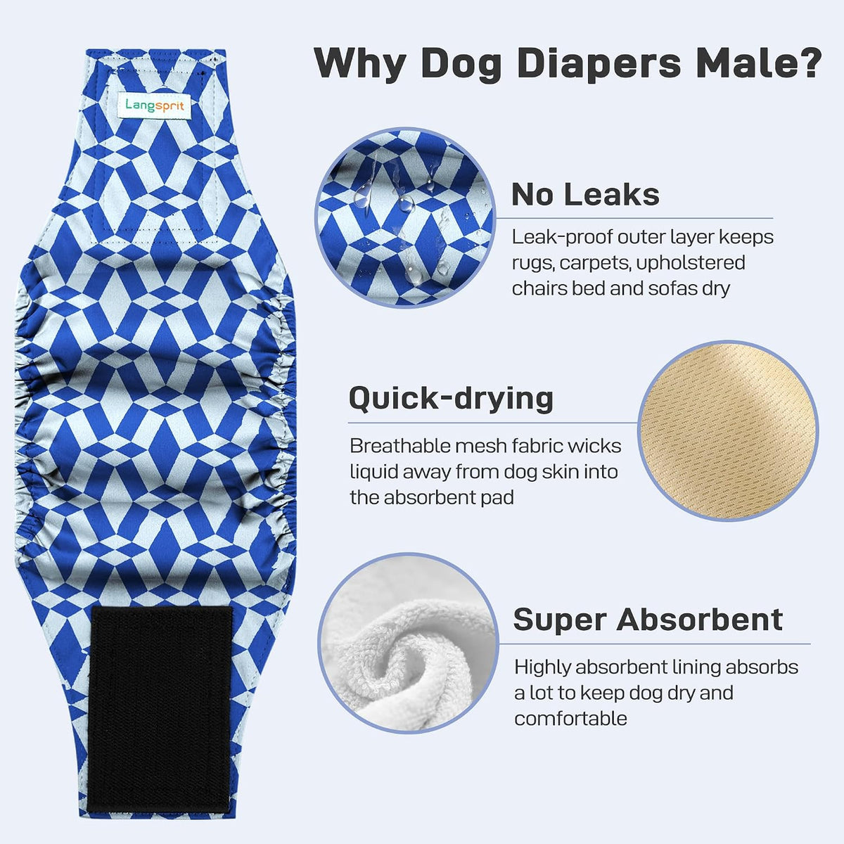 Langsprit Small Male Dog Diapers for Doggie Puppy - Camo Geometry / XX-Large / 5 - image 2