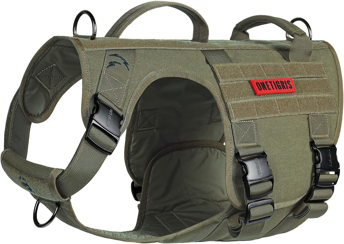 OneTigris Tactical Dog Harness with 5X Metal Buckle - L / Green
